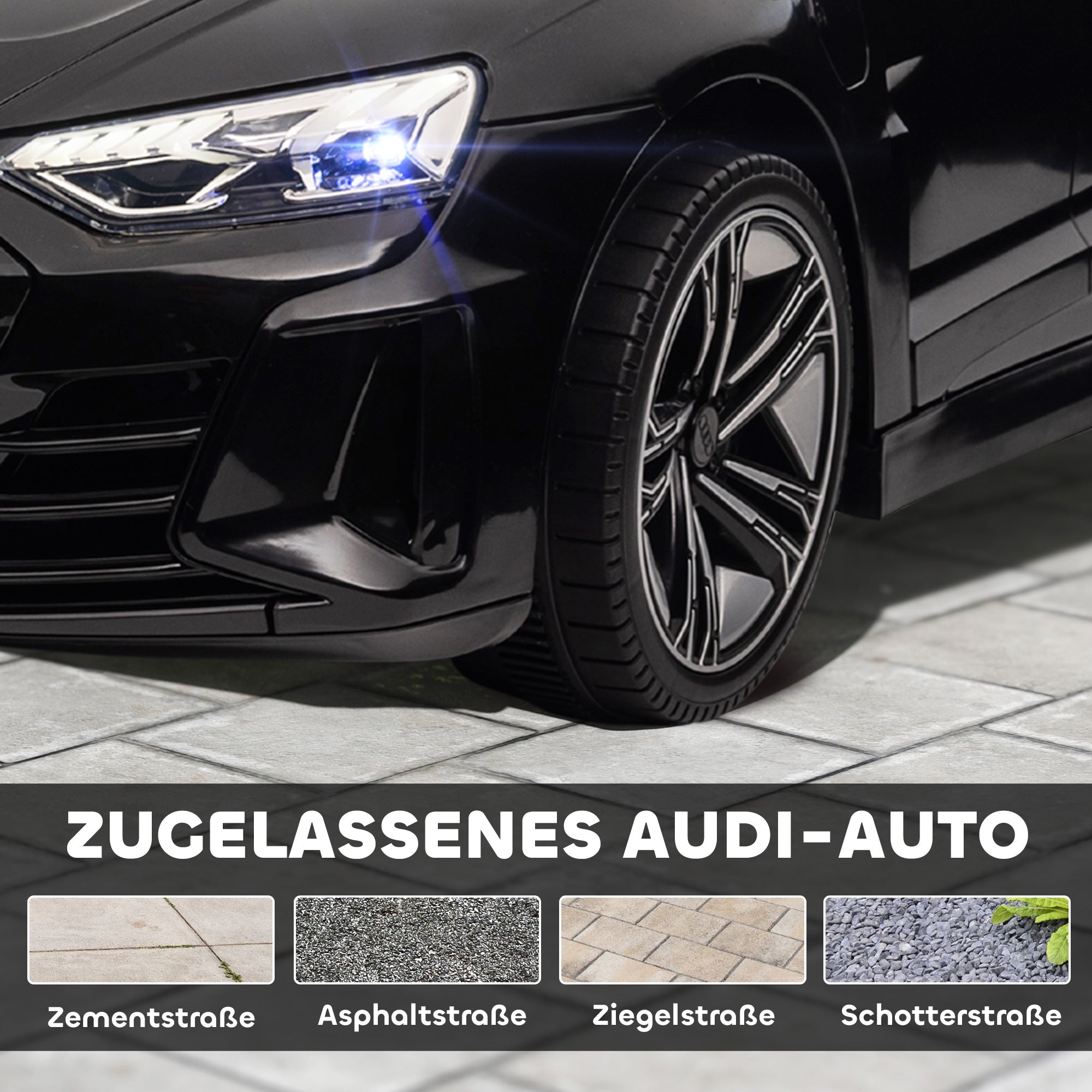 Children's Electric Car, Kids Car with Remote Control, AUDI RS e-tron GT Kids Vehicle with Safety Belt, Horn & Music & Headlights, up to 5 km/h, for Kids 3-5 Years, Black