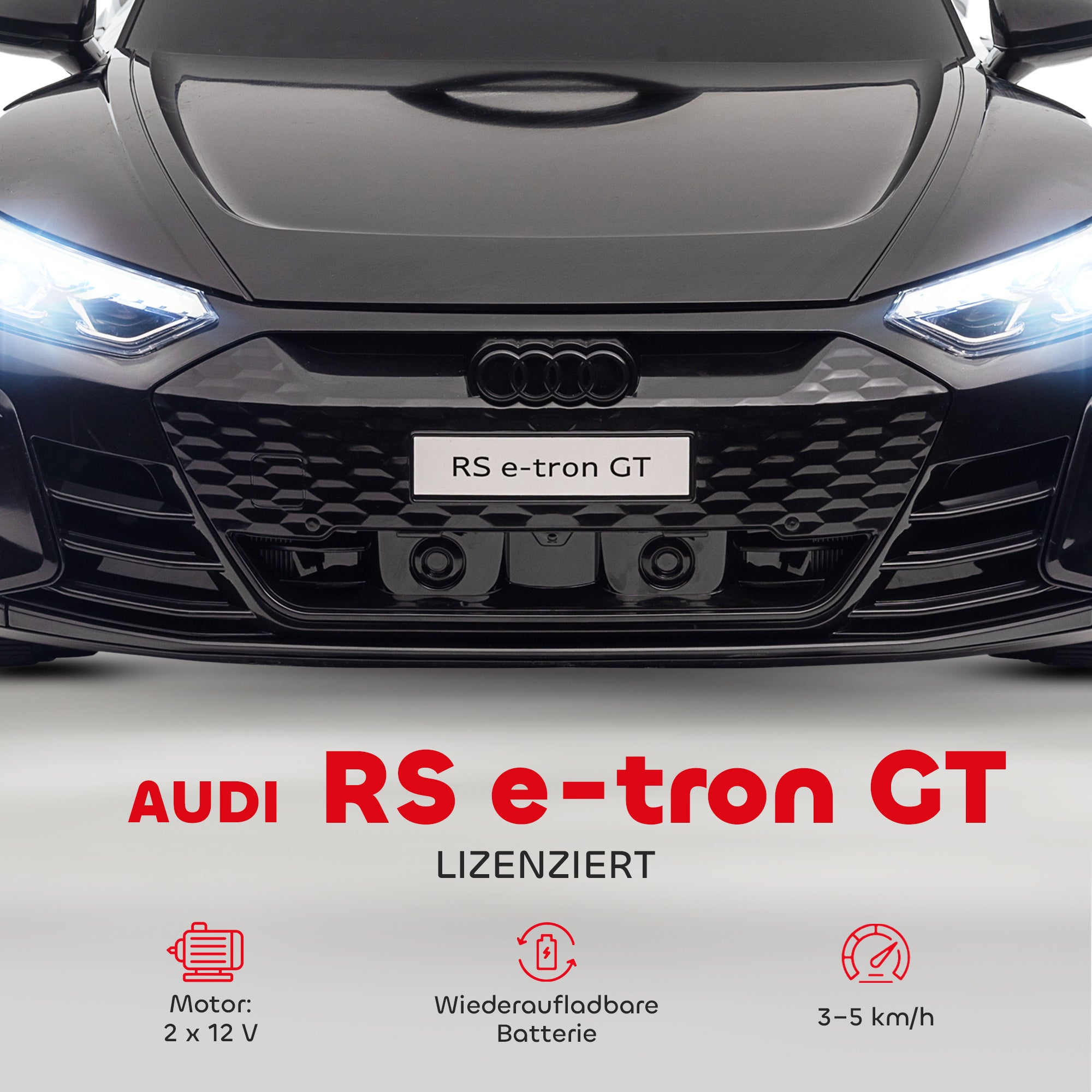 Children's Electric Car, Kids Car with Remote Control, AUDI RS e-tron GT Kids Vehicle with Safety Belt, Horn & Music & Headlights, up to 5 km/h, for Kids 3-5 Years, Black