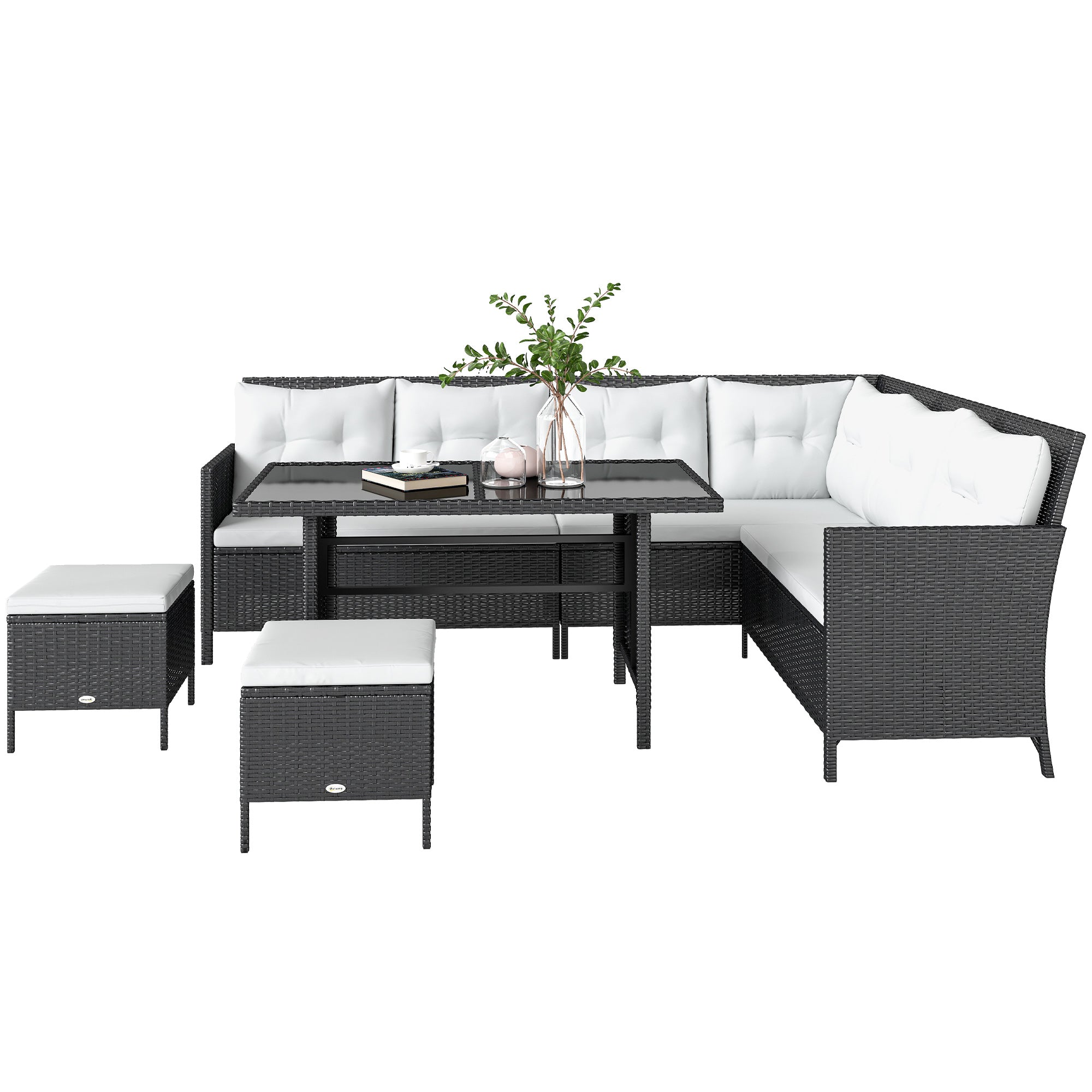 18 pcs Seating Group Lounge Garden Furniture Set Sofa Set Rattan Outdoor Patio Set, Black+Cream White