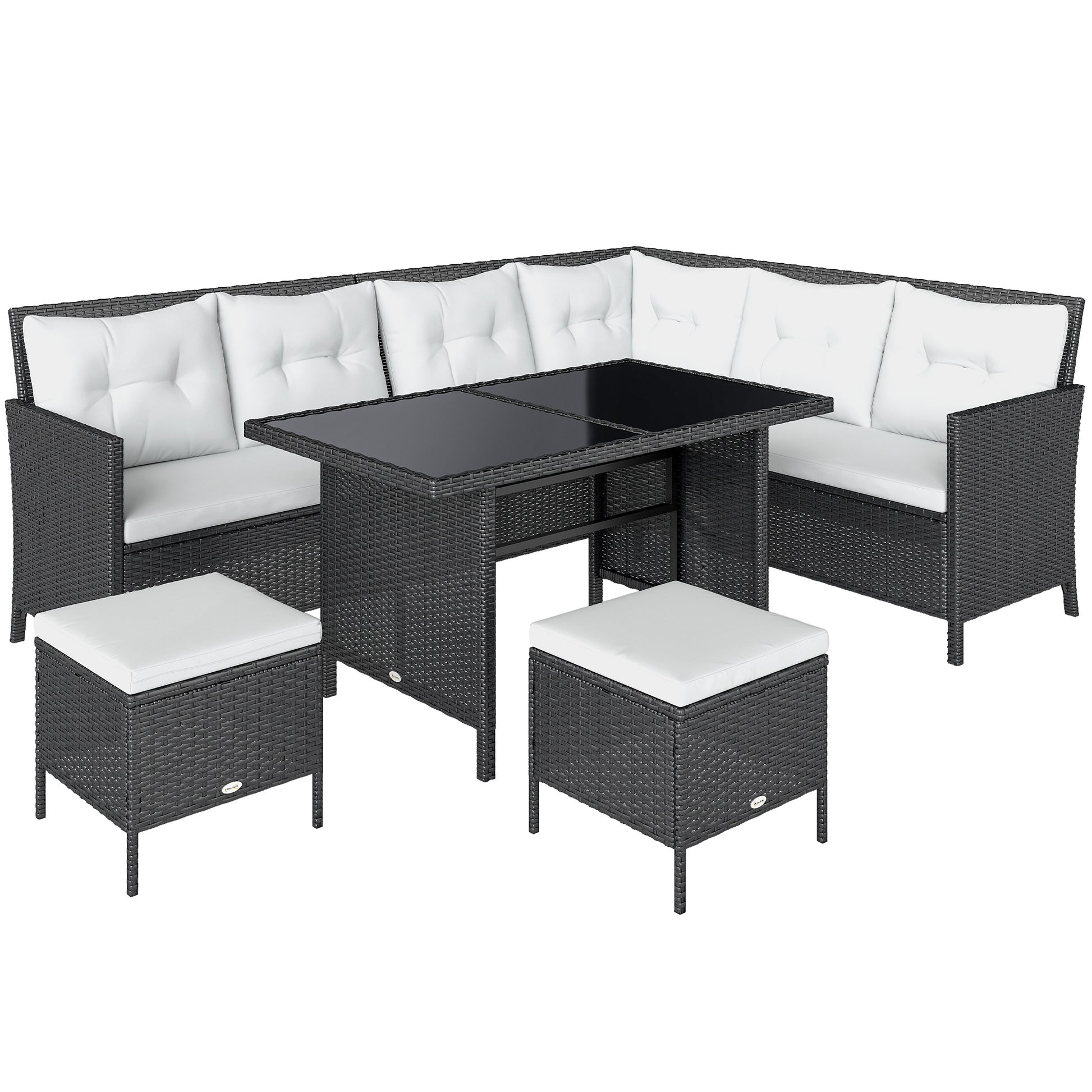 18 pcs Seating Group Lounge Garden Furniture Set Sofa Set Rattan Outdoor Patio Set, Black+Cream White