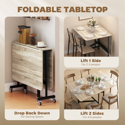 Folding Dining Table for 4–6 with Wheels, Steel Legs, Mobile Foldable Table for Small Spaces, Kitchen & Dining, 120 x 80 x 73 cm, Oak