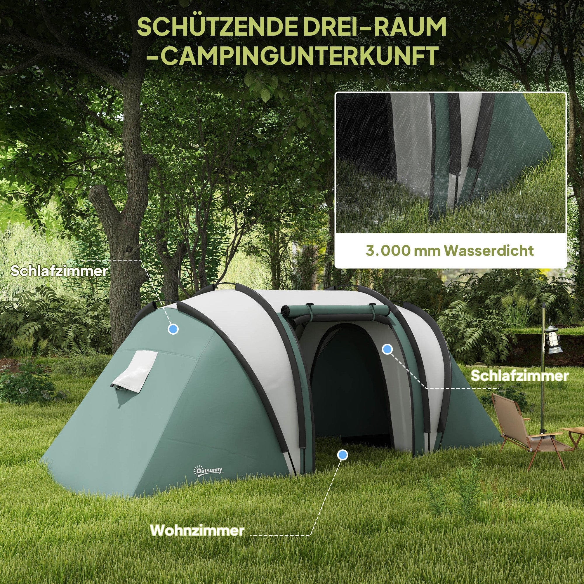 Camping Tent for 4-5 Persons Light Waterproof Family Tent with 2 Rooms Side Door Windows, Tent with 3000mm Water Column Tunnel Dome Tent for Camping Travel Garden