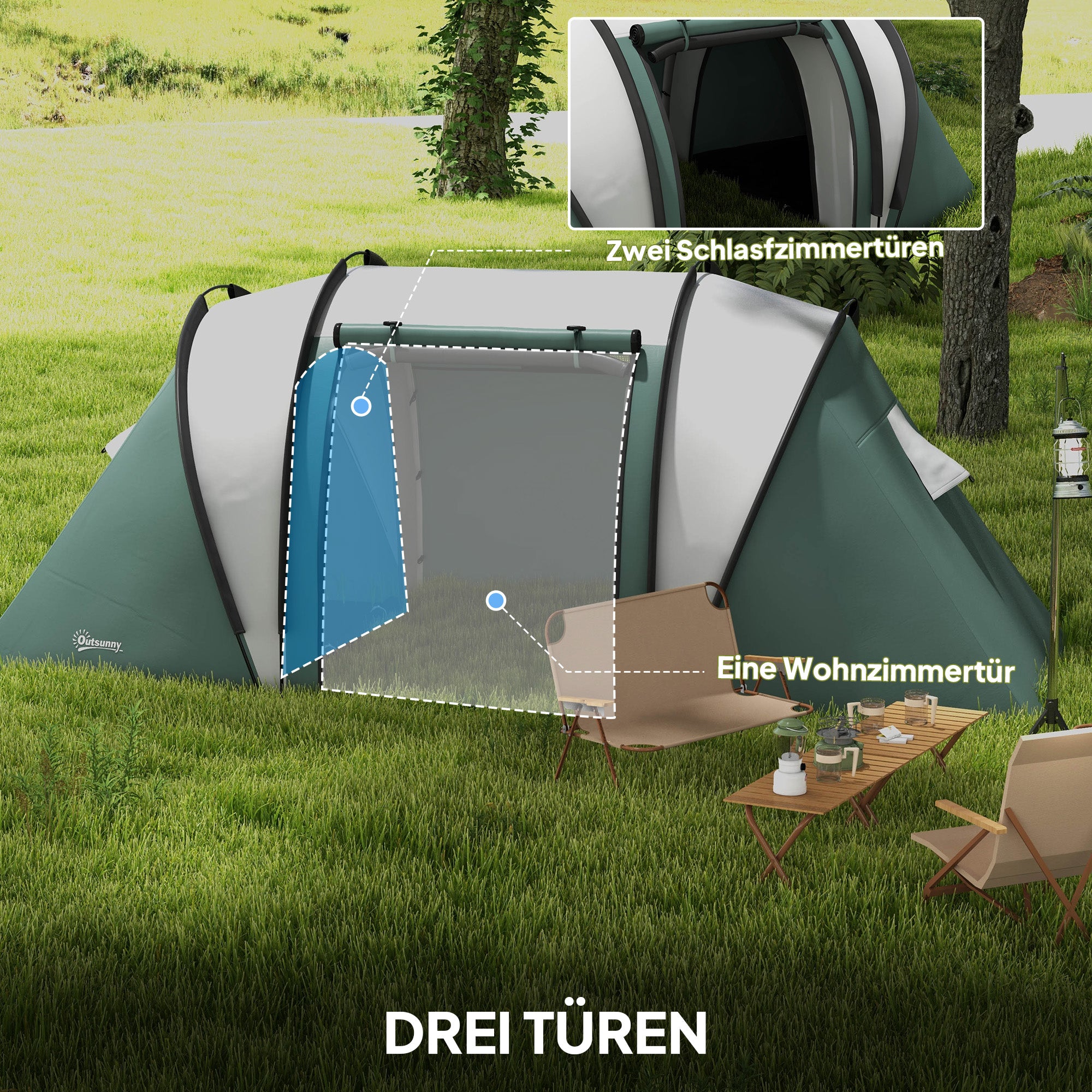 Camping Tent for 4-5 Persons Light Waterproof Family Tent with 2 Rooms Side Door Windows, Tent with 3000mm Water Column Tunnel Dome Tent for Camping Travel Garden