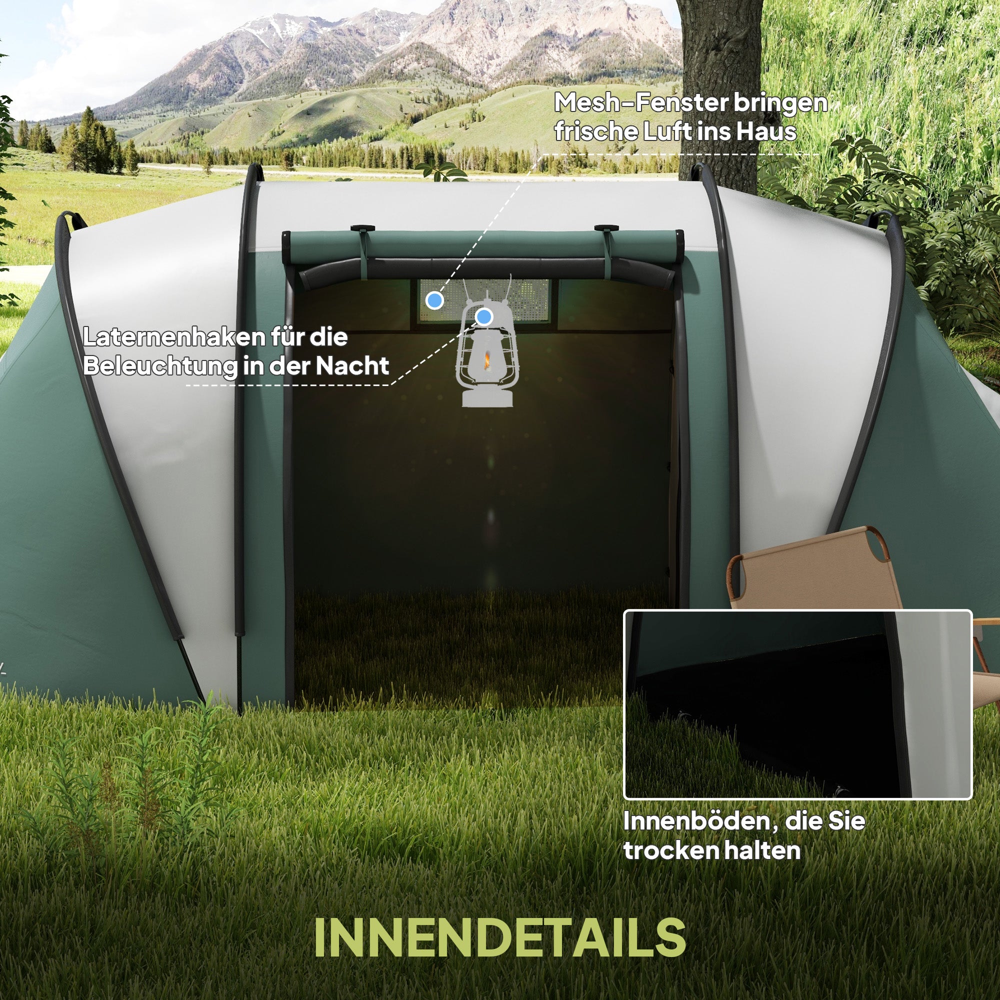 Camping Tent for 4-5 Persons Light Waterproof Family Tent with 2 Rooms Side Door Windows, Tent with 3000mm Water Column Tunnel Dome Tent for Camping Travel Garden
