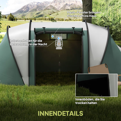 Camping Tent for 4-5 Persons Light Waterproof Family Tent with 2 Rooms Side Door Windows, Tent with 3000mm Water Column Tunnel Dome Tent for Camping Travel Garden