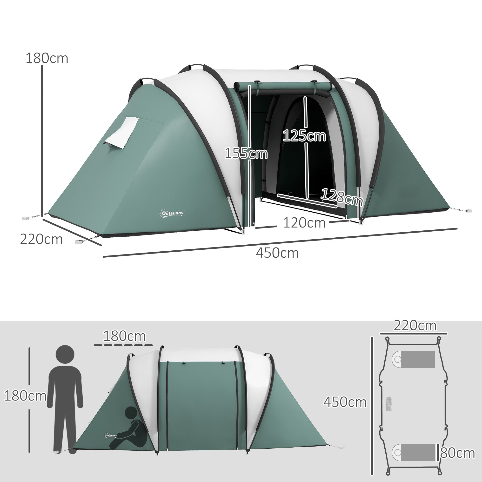 Camping Tent for 4-5 Persons Light Waterproof Family Tent with 2 Rooms Side Door Windows, Tent with 3000mm Water Column Tunnel Dome Tent for Camping Travel Garden