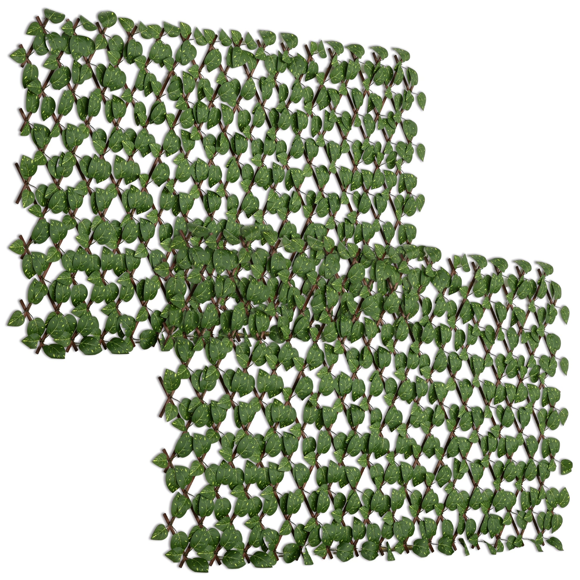 Set of 2 Artificial Hedge Trellis Expandable - Vegetal Canisse Windbreak Realistic foliage, indoor outdoor, 2 x 1 m