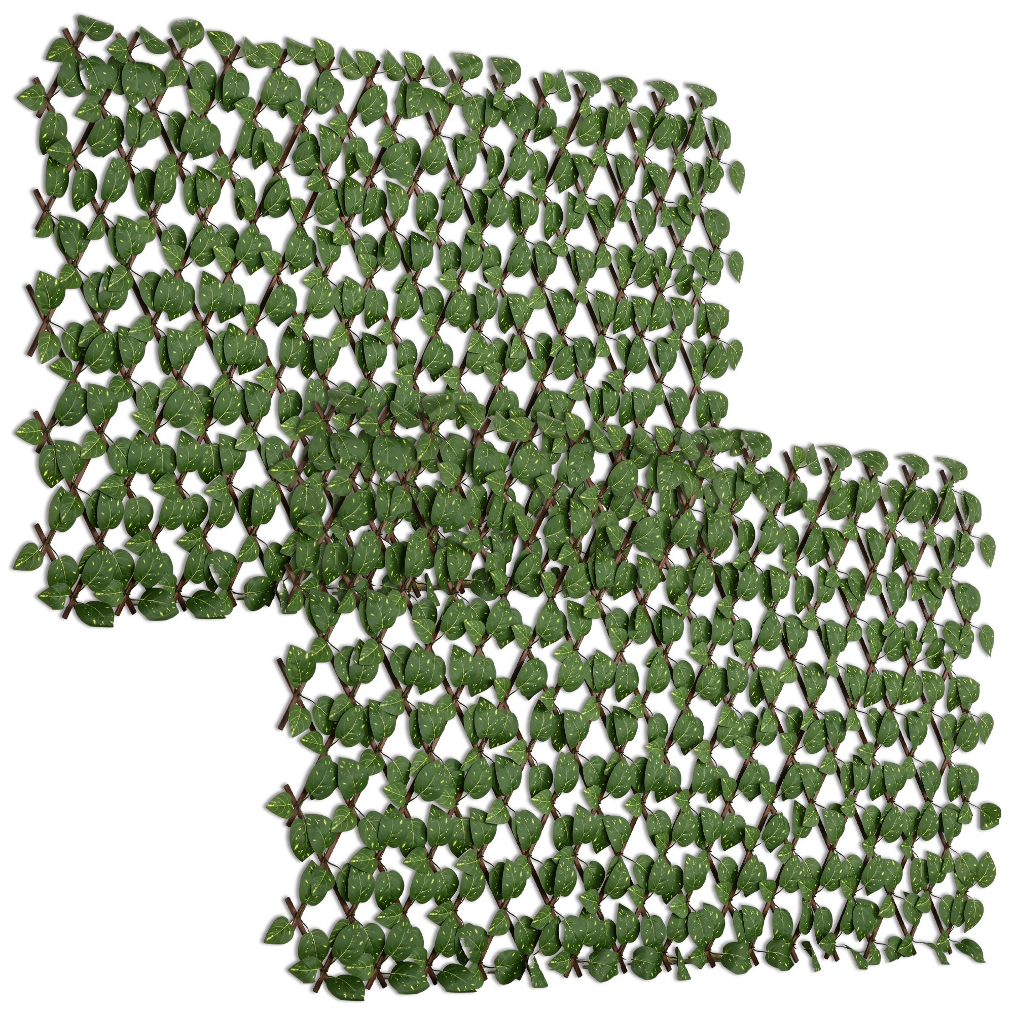 Set of 2 Artificial Hedge Trellis Expandable - Vegetal Canisse Windbreak Realistic foliage, indoor outdoor, 2 x 1 m