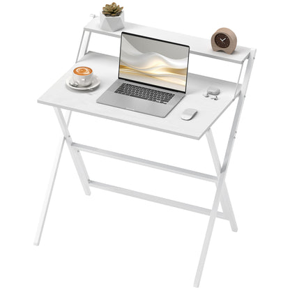 Folding Computer Desk 75.5 x 50 cm with Storage Shelf, Writing Table for Bedroom, Small Spaces, White