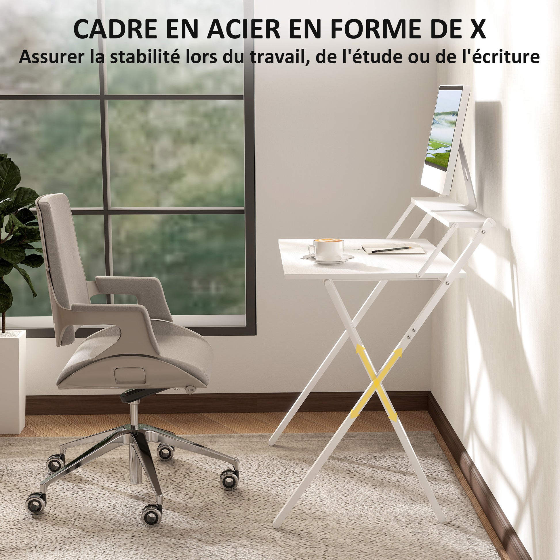 Folding Computer Desk 75.5 x 50 cm with Storage Shelf, Writing Table for Bedroom, Small Spaces, White