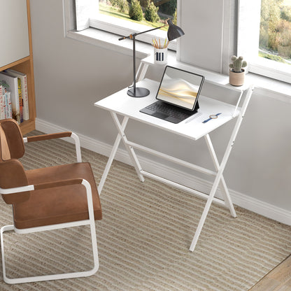 Folding Computer Desk 75.5 x 50 cm with Storage Shelf, Writing Table for Bedroom, Small Spaces, White