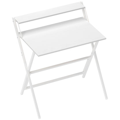 Folding Computer Desk 75.5 x 50 cm with Storage Shelf, Writing Table for Bedroom, Small Spaces, White