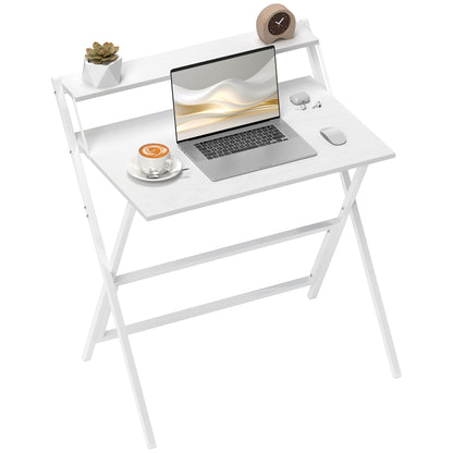 Folding Computer Desk 75.5 x 50 cm with Storage Shelf, Writing Table for Bedroom, Small Spaces, White
