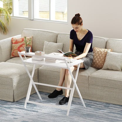 Folding Computer Desk 75.5 x 50 cm with Storage Shelf, Writing Table for Bedroom, Small Spaces, White