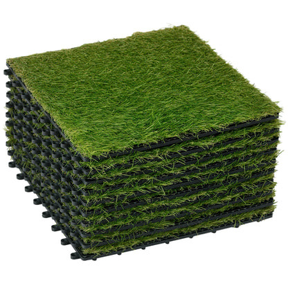 Artificial Grass 10 Pieces Weatherproof Lawn Carpet 25mm Outdoor Artificial Grass Carpet Balcony Carpet for Garden Balcony Terrace 30 x 30cm Dark Green