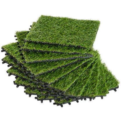 Artificial Grass 10 Pieces Weatherproof Lawn Carpet 25mm Outdoor Artificial Grass Carpet Balcony Carpet for Garden Balcony Terrace 30 x 30cm Dark Green