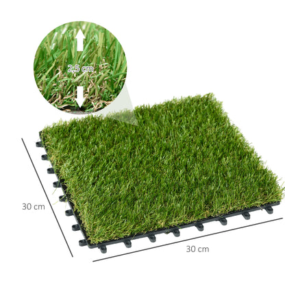 Artificial Grass 10 Pieces Weatherproof Lawn Carpet 25mm Outdoor Artificial Grass Carpet Balcony Carpet for Garden Balcony Terrace 30 x 30cm Dark Green