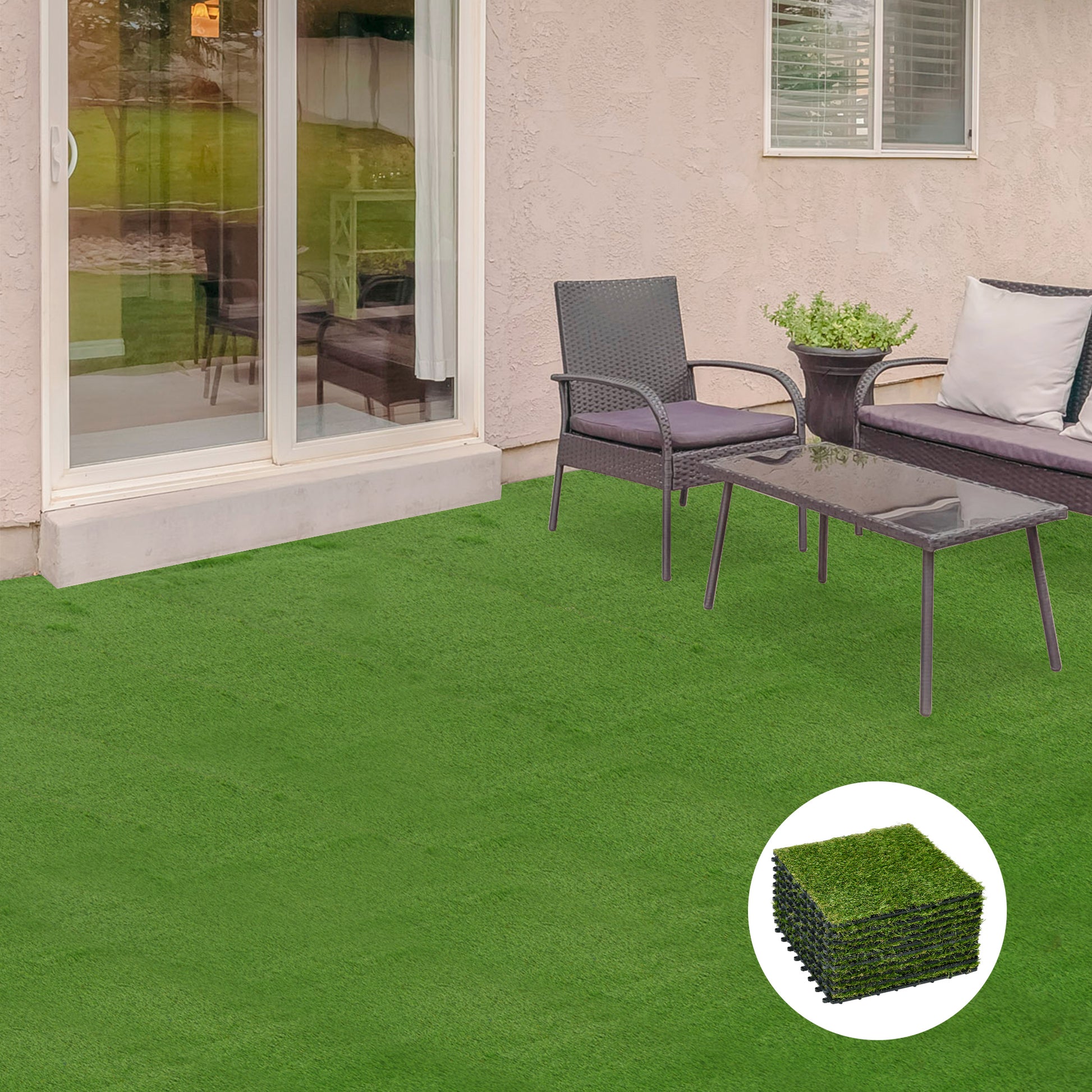 Artificial Grass 10 Pieces Weatherproof Lawn Carpet 25mm Outdoor Artificial Grass Carpet Balcony Carpet for Garden Balcony Terrace 30 x 30cm Dark Green