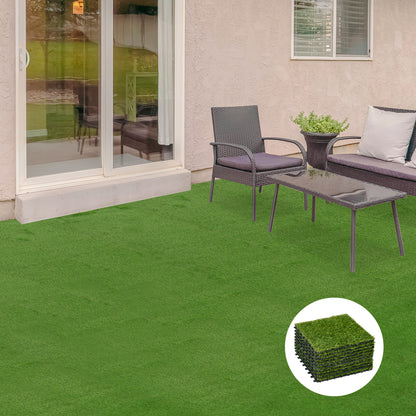 Artificial Grass 10 Pieces Weatherproof Lawn Carpet 25mm Outdoor Artificial Grass Carpet Balcony Carpet for Garden Balcony Terrace 30 x 30cm Dark Green