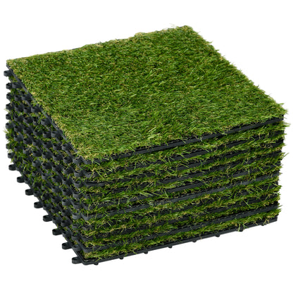 Artificial Grass 10 Pieces Weatherproof Lawn Carpet 25mm Outdoor Artificial Grass Carpet Balcony Carpet for Garden Balcony Terrace 30 x 30cm Dark Green