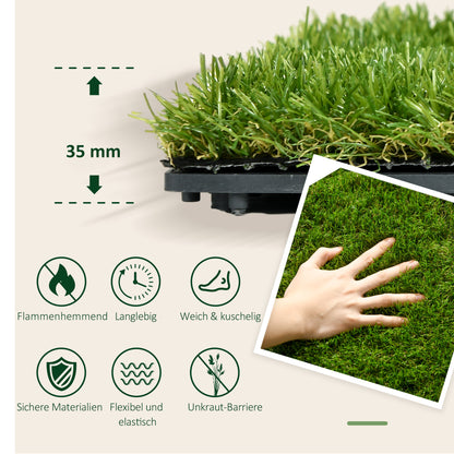 Artificial Grass 10 Pieces Weatherproof Lawn Carpet 25mm Outdoor Artificial Grass Carpet Balcony Carpet for Garden Balcony Terrace 30 x 30cm Dark Green