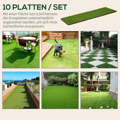 Artificial Grass 10 Pieces Weatherproof Lawn Carpet 25mm Outdoor Artificial Grass Carpet Balcony Carpet for Garden Balcony Terrace 30 x 30cm Dark Green
