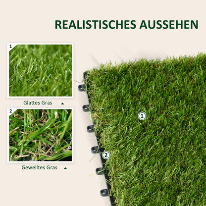 Artificial Grass 10 Pieces Weatherproof Lawn Carpet 25mm Outdoor Artificial Grass Carpet Balcony Carpet for Garden Balcony Terrace 30 x 30cm Dark Green