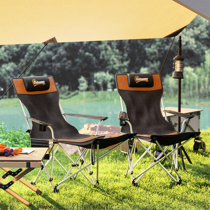 2-Pack Folding Camping Chair / Fishing Recliner with Removable Footrest, Cup Holder & Padded Headrest — Garden, Beach & Camping Chair (Holds up to 265 lb)