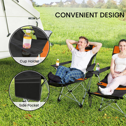 2-Pack Folding Camping Chair / Fishing Recliner with Removable Footrest, Cup Holder & Padded Headrest — Garden, Beach & Camping Chair (Holds up to 265 lb)