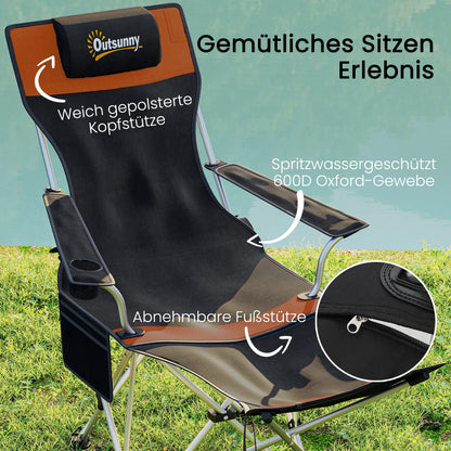 2-Pack Folding Camping Chair / Fishing Recliner with Removable Footrest, Cup Holder & Padded Headrest — Garden, Beach & Camping Chair (Holds up to 265 lb)