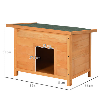 Outdoor Dog House, Wooden Dog Kennel with Flip-Up Asphalt Roof, Waterproof Dog Cave with Raised Floor Shelter for Small Dogs, Yellow, 82 x 58 x 58 cm
