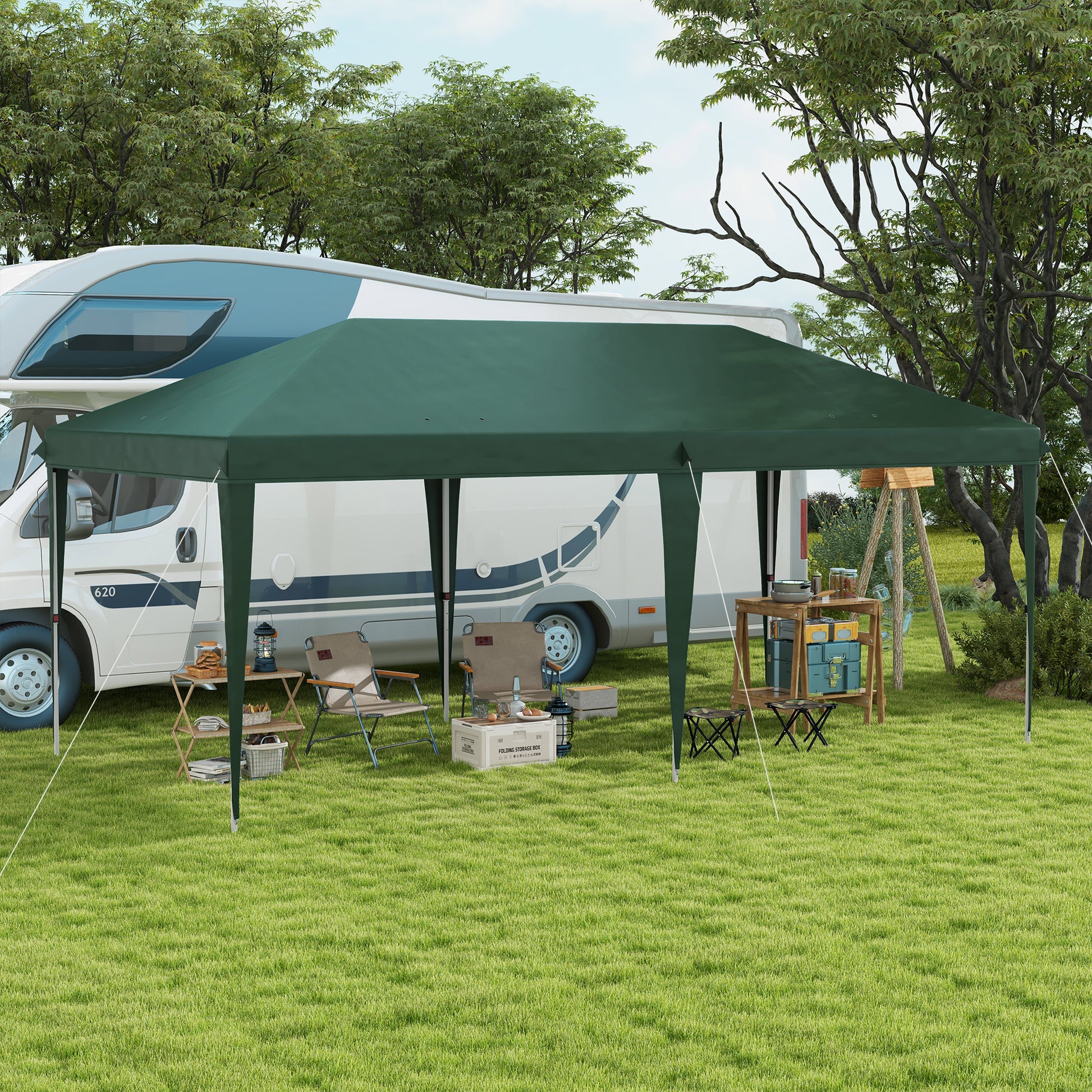 Folding Gazebo 6x3 m Canopy with 3 Adjustable Heights Anti-UV Awning and Carrying Bag for Camping Parties Green