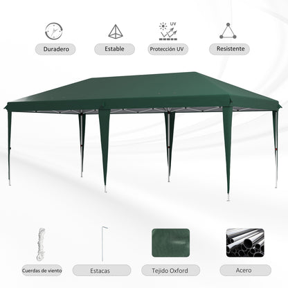 Folding Gazebo 6x3 m Canopy with 3 Adjustable Heights Anti-UV Awning and Carrying Bag for Camping Parties Green