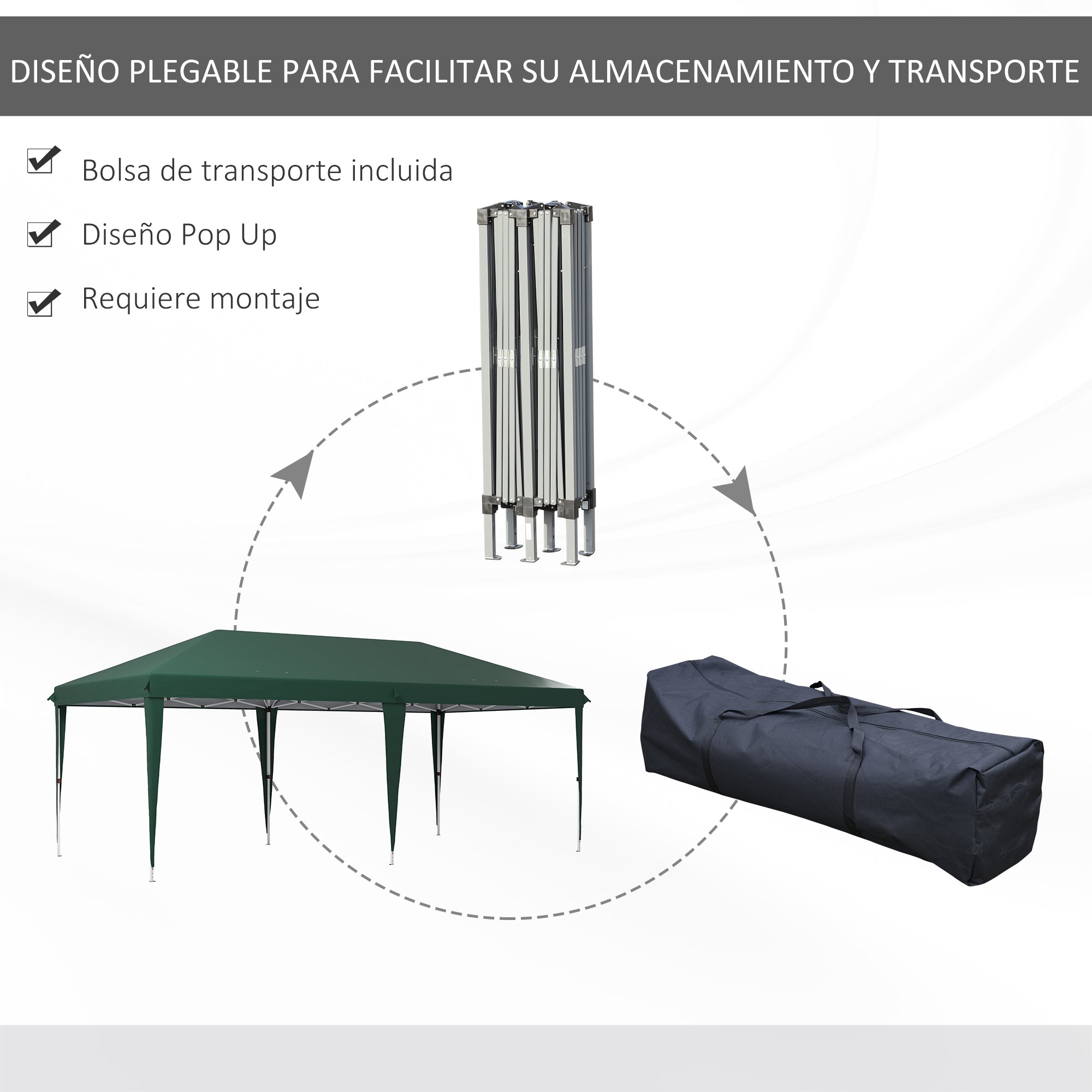 Folding Gazebo 6x3 m Canopy with 3 Adjustable Heights Anti-UV Awning and Carrying Bag for Camping Parties Green