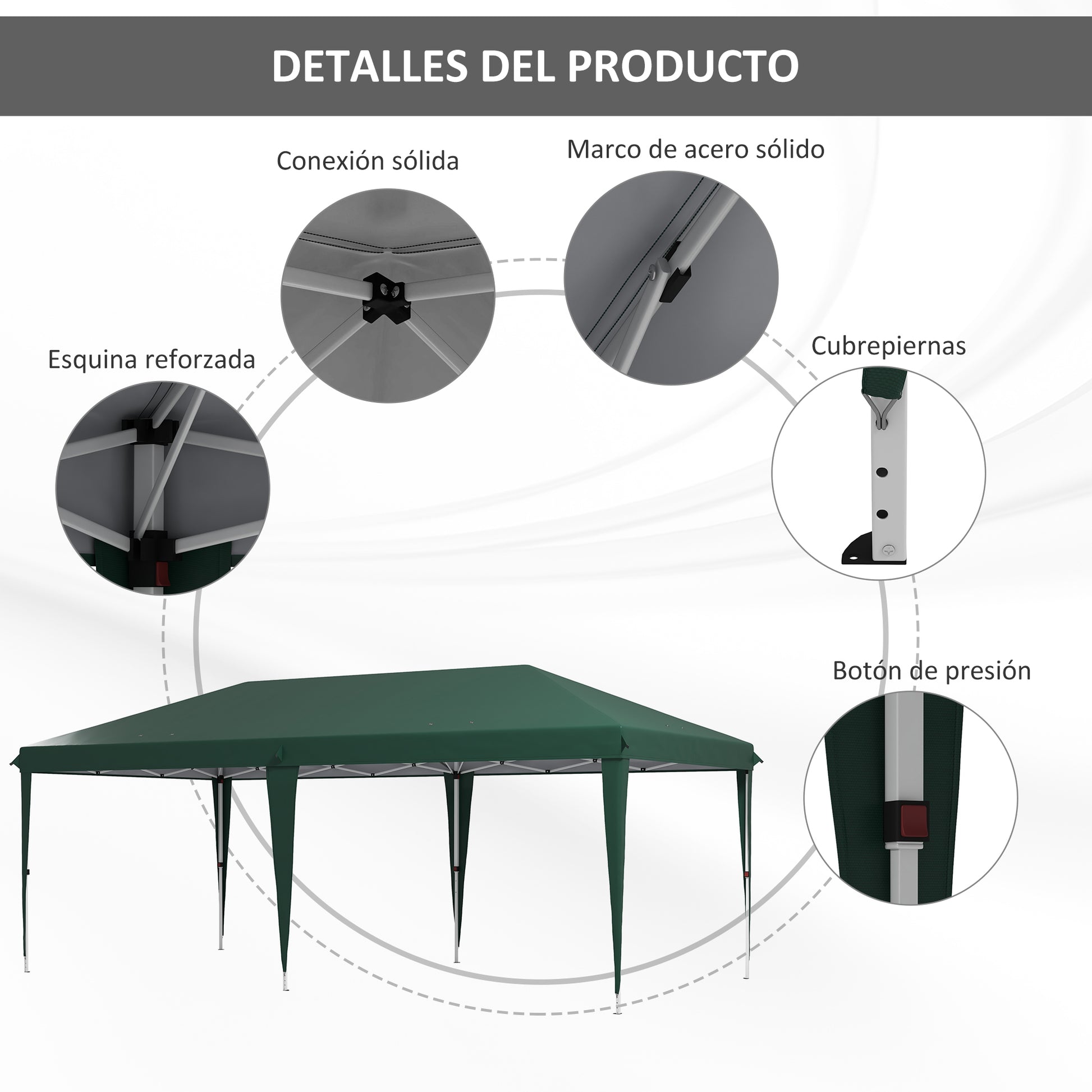 Folding Gazebo 6x3 m Canopy with 3 Adjustable Heights Anti-UV Awning and Carrying Bag for Camping Parties Green