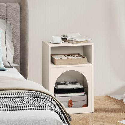 Modern Bedside Table Narrow Nightstand with 2 Open Compartments Arched Design Side Table for Living Room Bedroom 40x30x60 cm Cream