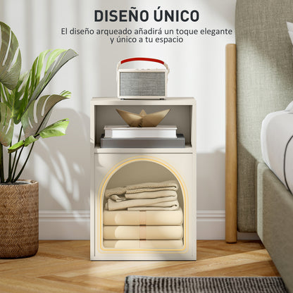 Modern Bedside Table Narrow Nightstand with 2 Open Compartments Arched Design Side Table for Living Room Bedroom 40x30x60 cm Cream