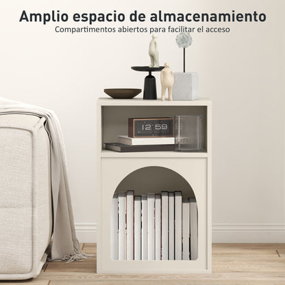 Modern Bedside Table Narrow Nightstand with 2 Open Compartments Arched Design Side Table for Living Room Bedroom 40x30x60 cm Cream
