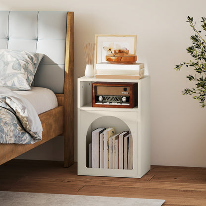Modern Bedside Table Narrow Nightstand with 2 Open Compartments Arched Design Side Table for Living Room Bedroom 40x30x60 cm Cream