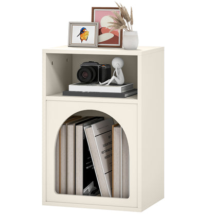 Modern Bedside Table Narrow Nightstand with 2 Open Compartments Arched Design Side Table for Living Room Bedroom 40x30x60 cm Cream
