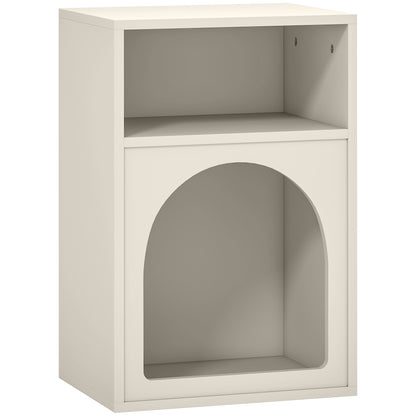 Modern Bedside Table Narrow Nightstand with 2 Open Compartments Arched Design Side Table for Living Room Bedroom 40x30x60 cm Cream