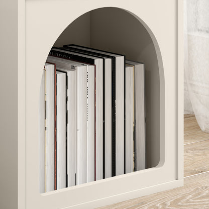 Modern Bedside Table Narrow Nightstand with 2 Open Compartments Arched Design Side Table for Living Room Bedroom 40x30x60 cm Cream