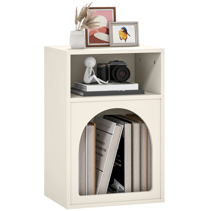 Modern Bedside Table Narrow Nightstand with 2 Open Compartments Arched Design Side Table for Living Room Bedroom 40x30x60 cm Cream
