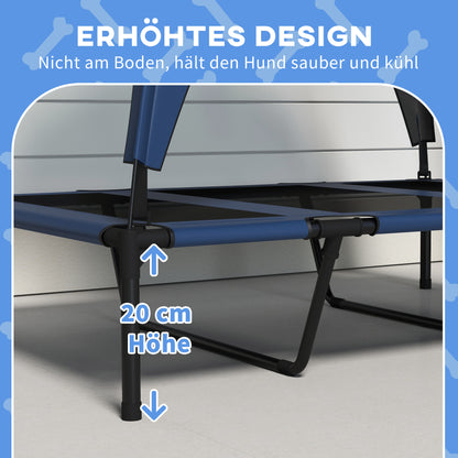 Elevated Dog Bed with Canopy, Pet Bed, Outdoor Dog Lounge with Roof, Breathable, for Small and Medium Dogs Dark Blue Oxford 106 x 76 x 94 cm