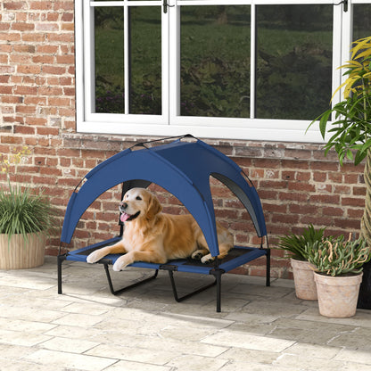 Elevated Dog Bed with Canopy, Pet Bed, Outdoor Dog Lounge with Roof, Breathable, for Small and Medium Dogs Dark Blue Oxford 106 x 76 x 94 cm