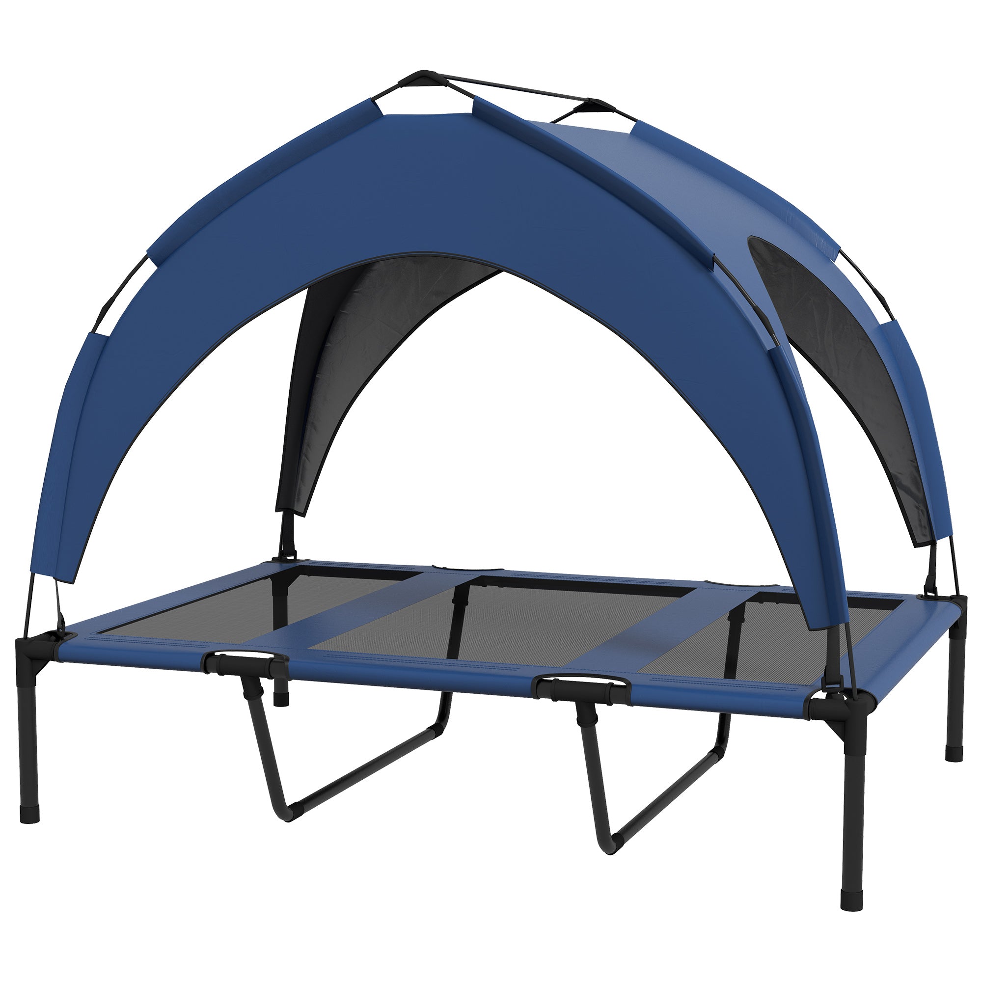 Elevated Dog Bed with Canopy, Pet Bed, Outdoor Dog Lounge with Roof, Breathable, for Small and Medium Dogs Dark Blue Oxford 106 x 76 x 94 cm