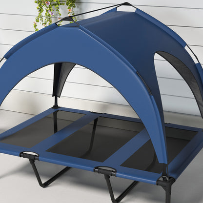 Elevated Dog Bed with Canopy, Pet Bed, Outdoor Dog Lounge with Roof, Breathable, for Small and Medium Dogs Dark Blue Oxford 106 x 76 x 94 cm