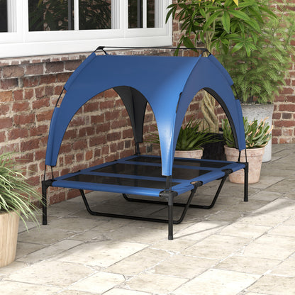 Elevated Dog Bed with Canopy, Pet Bed, Outdoor Dog Lounge with Roof, Breathable, for Small and Medium Dogs Dark Blue Oxford 106 x 76 x 94 cm