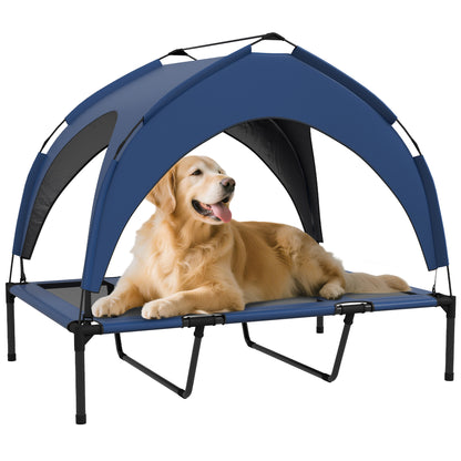 Elevated Dog Bed with Canopy, Pet Bed, Outdoor Dog Lounge with Roof, Breathable, for Small and Medium Dogs Dark Blue Oxford 106 x 76 x 94 cm