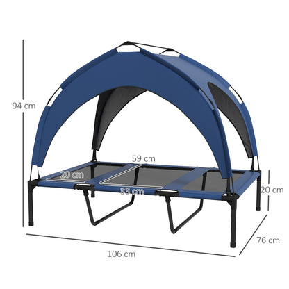 Elevated Dog Bed with Canopy, Pet Bed, Outdoor Dog Lounge with Roof, Breathable, for Small and Medium Dogs Dark Blue Oxford 106 x 76 x 94 cm